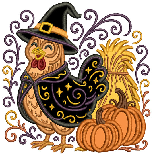 Halloween Chicken Witch Machine Embroidery Design - Applique Pattern