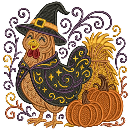 Halloween Chicken Witch Machine Embroidery Design - Filled Pattern