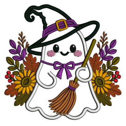 Halloween Ghost Witch Applique Machine Embroidery Design