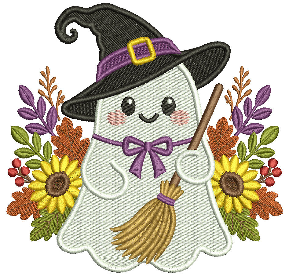 Halloween Ghost Witch Filled Machine Embroidery Design
