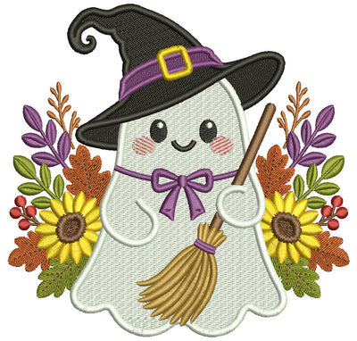 Halloween Ghost Witch Filled Machine Embroidery Design