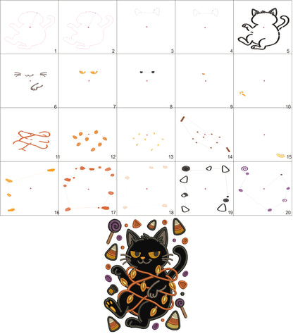 Black Cat Halloween Machine Embroidery Design - Applique