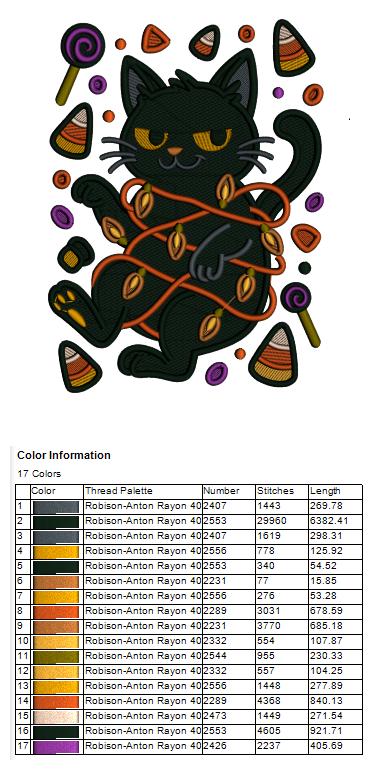 Black Cat Halloween Machine Embroidery Design - Filled