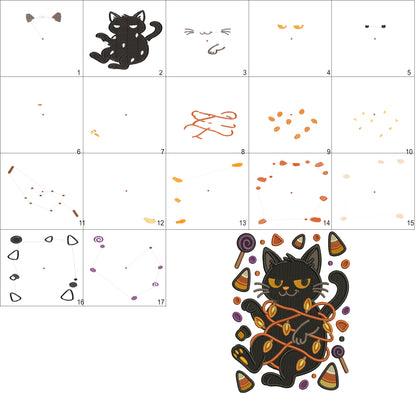 Black Cat Halloween Machine Embroidery Design - Filled