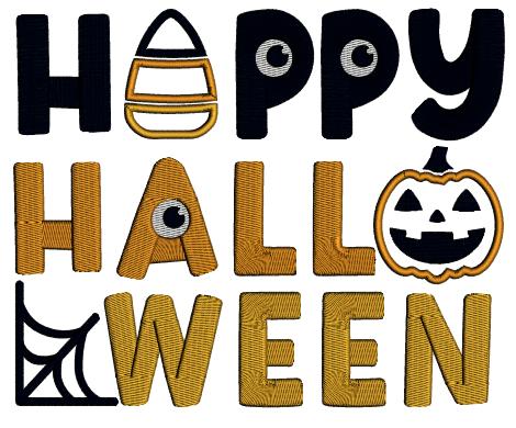 Happy Halloween Pumpkin and Candy Corn Applique Machine Embroidery Design
