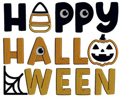 Happy Halloween Pumpkin and Candy Corn Applique Machine Embroidery Design