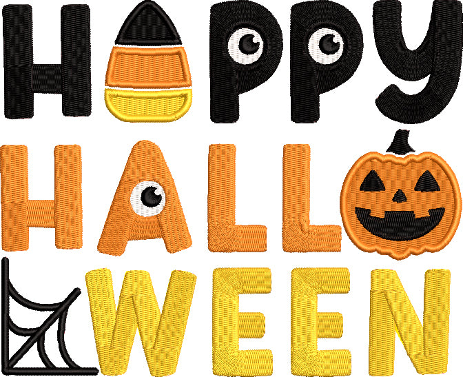 Happy Halloween Pumpkin and Candy Corn Filled Machine Embroidery Design