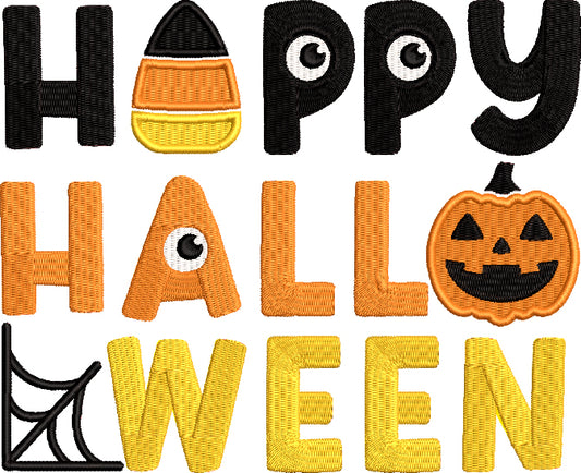 Happy Halloween Pumpkin and Candy Corn Filled Machine Embroidery Design