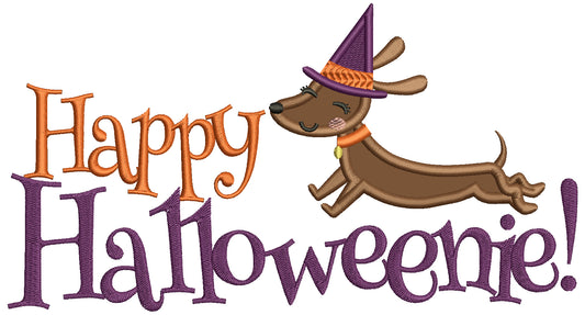 Happy Halloweenie Cute Dog Applique Machine Embroidery Design Digitized Pattern