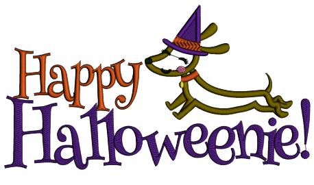 Happy Halloweenie Cute Dog Applique Machine Embroidery Design Digitized Pattern