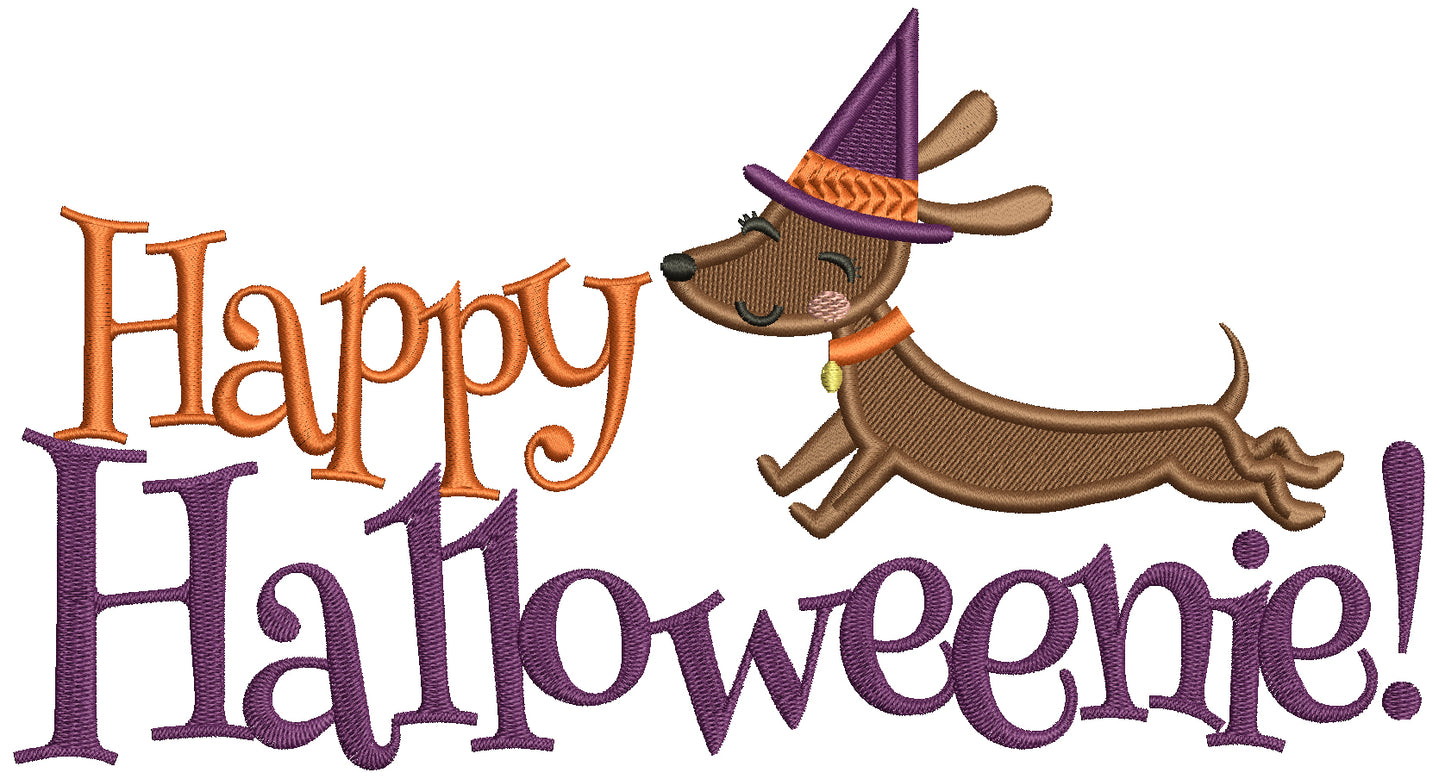 Happy Halloweenie Cute Dog Filled Machine Embroidery Design Digitized Pattern