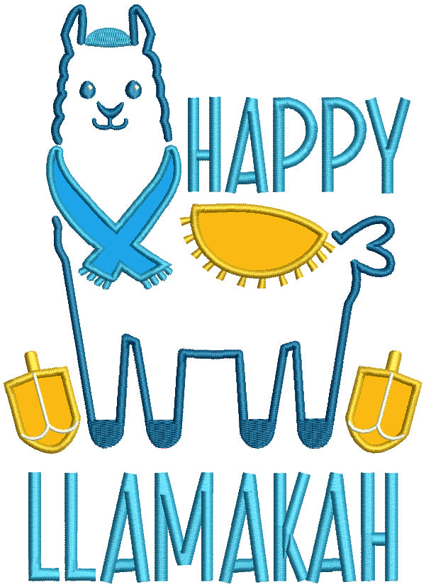 Happy LLAMAKAH Hanukkah Llama Applique Machine Embroidery Design Digitized Pattern