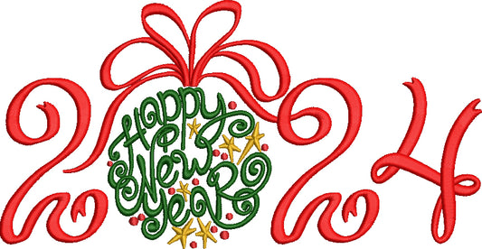 Happy New Year 2024 Ornate Filled Machine Embroidery Design Digitized Pattern