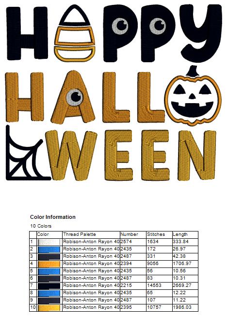 Happy Halloween Pumpkin and Candy Corn Applique Machine Embroidery Design