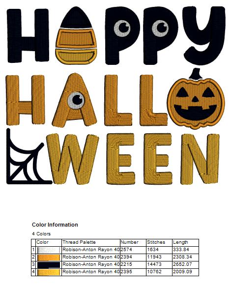 Happy Halloween Pumpkin and Candy Corn Filled Machine Embroidery Design