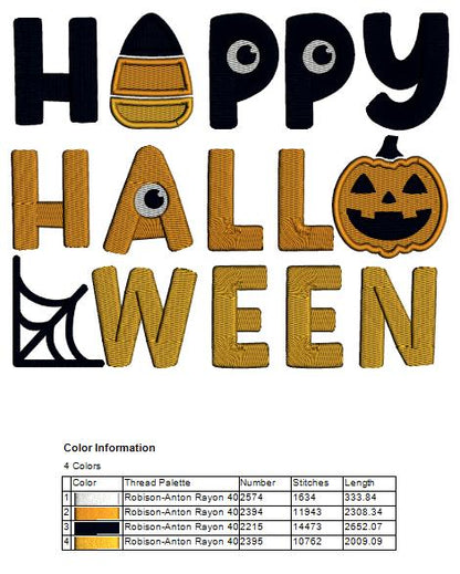 Happy Halloween Pumpkin and Candy Corn Filled Machine Embroidery Design