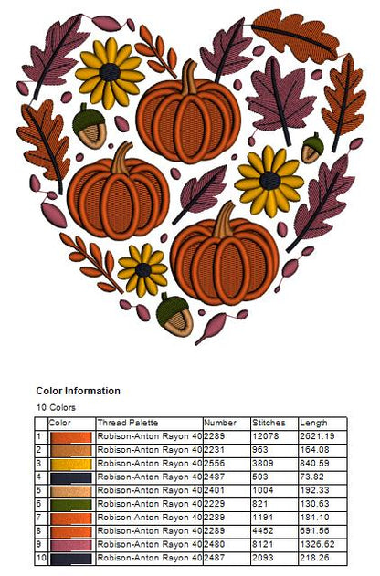 Fall Heart Pumpkin Filled Machine Embroidery Design
