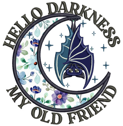 Hello Darkness My Old Friend Bat Hanging Down From The Moon Halloween Applique Machine Embroidery Design Digitized Pattern