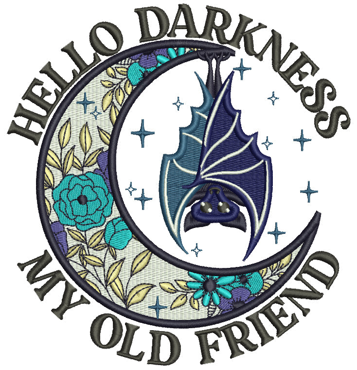 Hello Darkness My Old Friend Bat Hanging Down From The Moon Halloween Filled Machine Embroidery Design Digitized Pattern