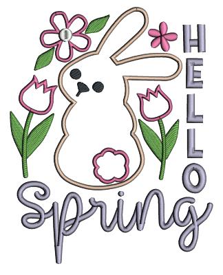 Hello Spring Easter Bunny With Flowers Applique Machine Embroidery Design Digitized Pattern