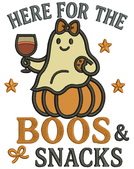 Ghost Halloween Machine Embroidery Design. Here For The Boos And Snacks. Applique Pattern