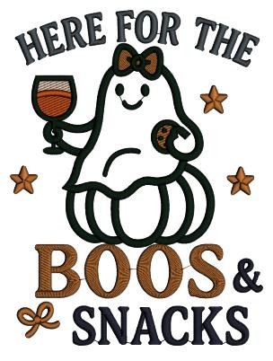 Ghost Halloween Machine Embroidery Design. Here For The Boos And Snacks. Applique Pattern