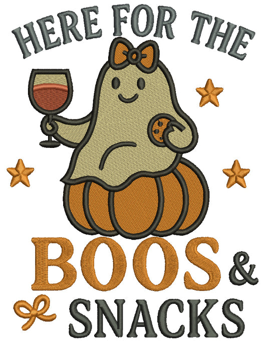 Ghost Halloween Machine Embroidery Design. Here For The Boos And Snacks. Filled Pattern