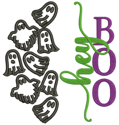 Hey Boo Flying Ghosts Halloween Applique Machine Embroidery Design Digitized Pattern