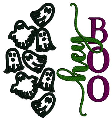 Hey Boo Flying Ghosts Halloween Applique Machine Embroidery Design Digitized Pattern