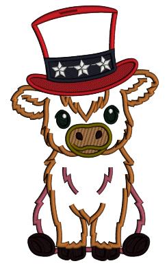 Highland Cow Wearing American Hat Patriotic 4th Of July Independence Day Applique Machine Embroidery Design Digitized Pattern