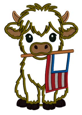 Highland Cow With American Flag Patriotic 4th Of July Independence Day Applique Machine Embroidery Design Digitized Pattern
