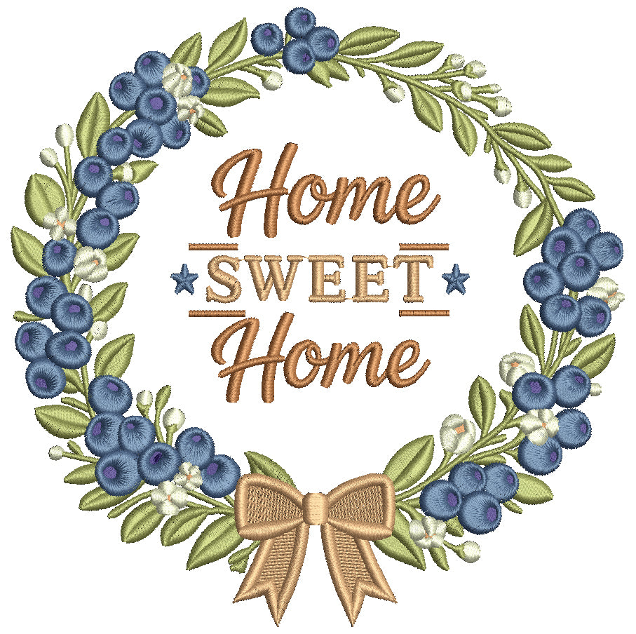 Home Sweet Home Wreath Filled Machine Embroidery Design Digitized Pattern