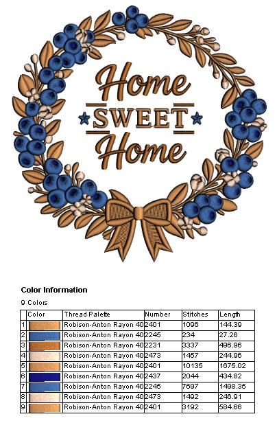 Home Sweet Home Wreath Filled Machine Embroidery Design Digitized Pattern