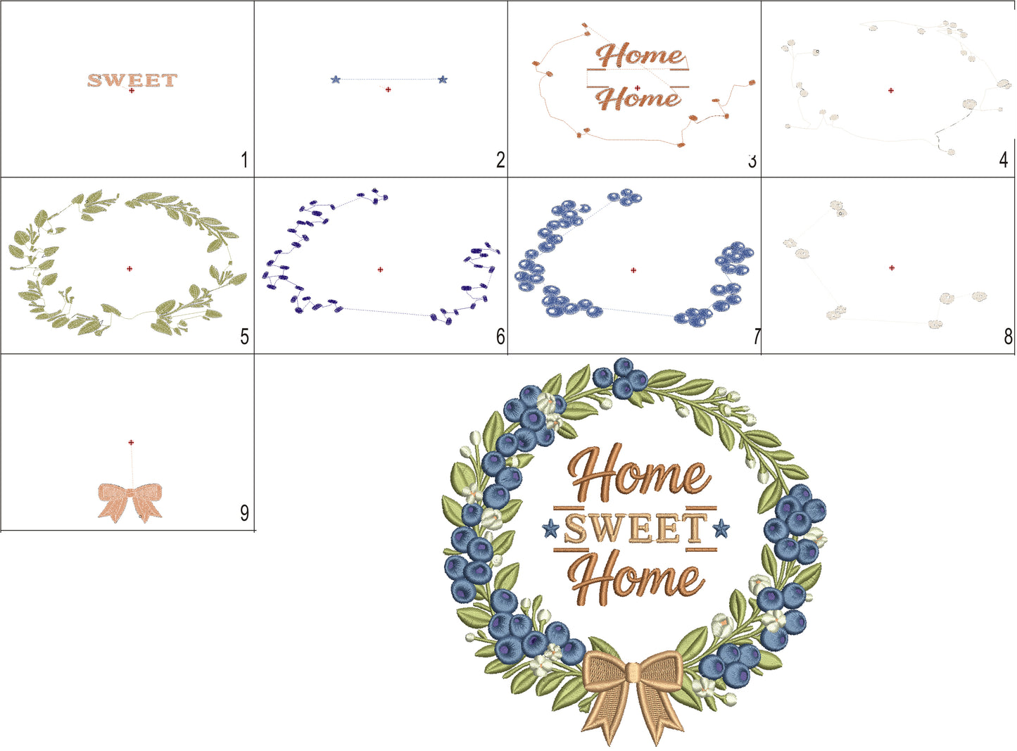 Home Sweet Home Wreath Filled Machine Embroidery Design Digitized Pattern