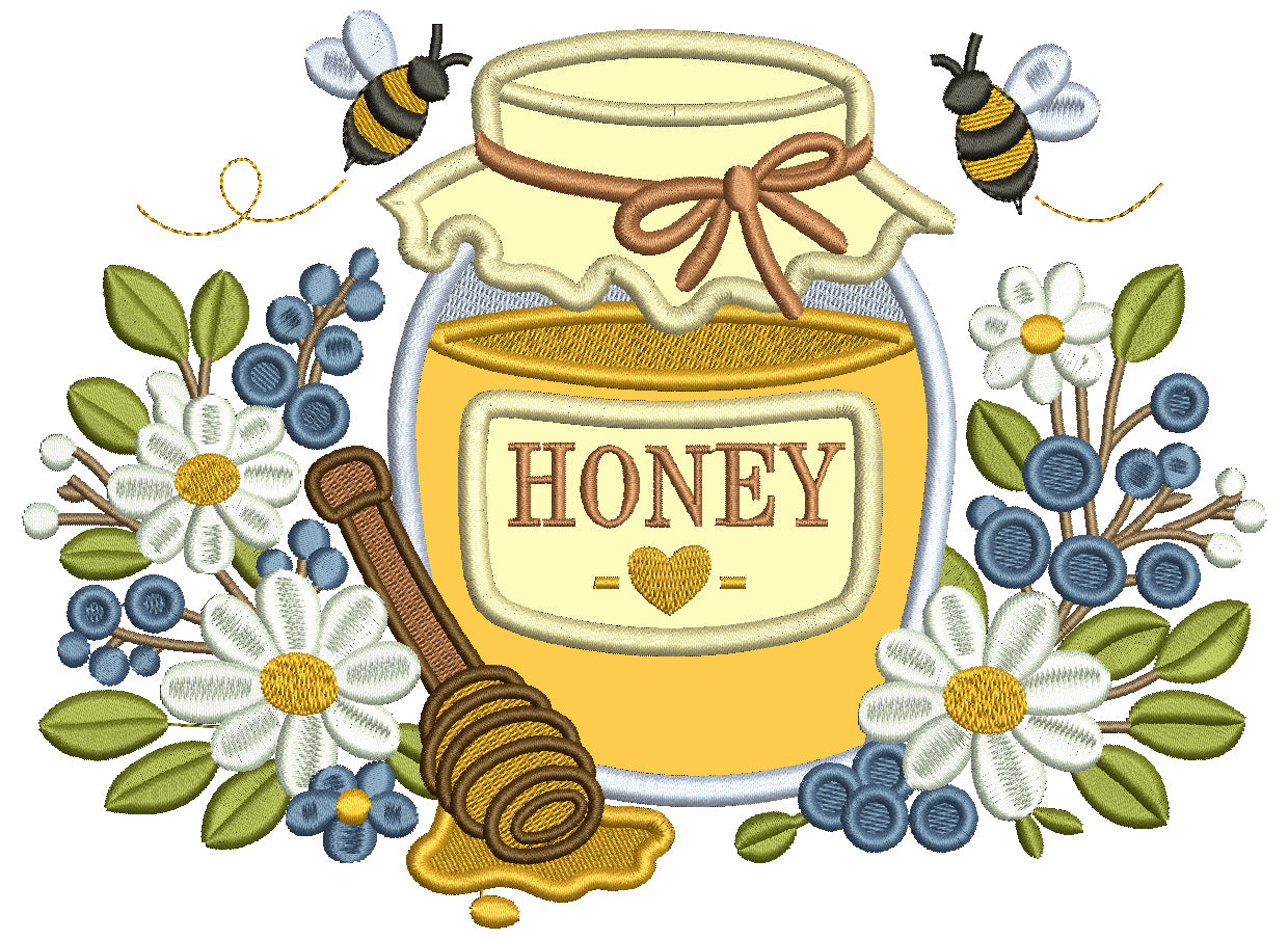 Honey in a Mason Jar Applique Machine Embroidery Design Digitized Pattern