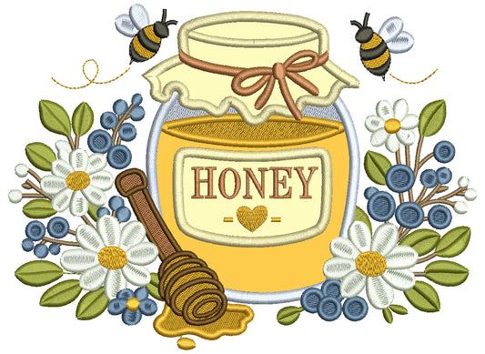 Honey in a Mason Jar Applique Machine Embroidery Design Digitized Pattern