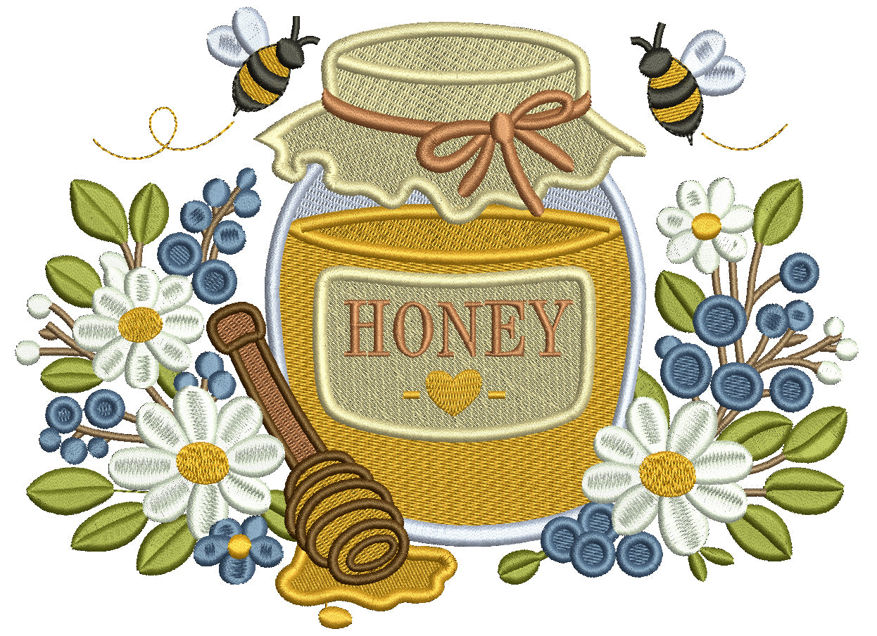 Honey in a Mason Jar Filled Machine Embroidery Design Digitized Pattern