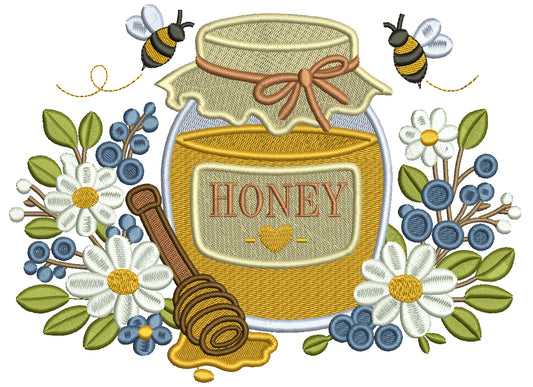 Honey in a Mason Jar Filled Machine Embroidery Design Digitized Pattern