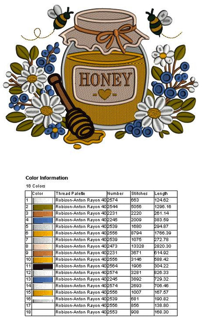 Honey in a Mason Jar Filled Machine Embroidery Design Digitized Pattern