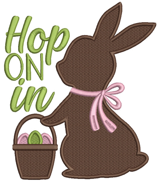 Hop On In Chocolate Bunny With Basket Full Of Easter Eggs Filled Machine Embroidery Design Digitized Pattern