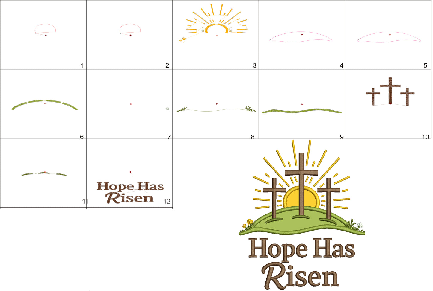 Hope Has Risen Sun and Crosses Easter Applique Machine Embroidery Design Digitized Pattern