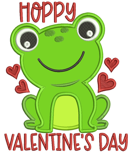 Hoppy Valentine's Day Cute Frog With Hearts Applique Machine Embroidery Design Digitized Pattern