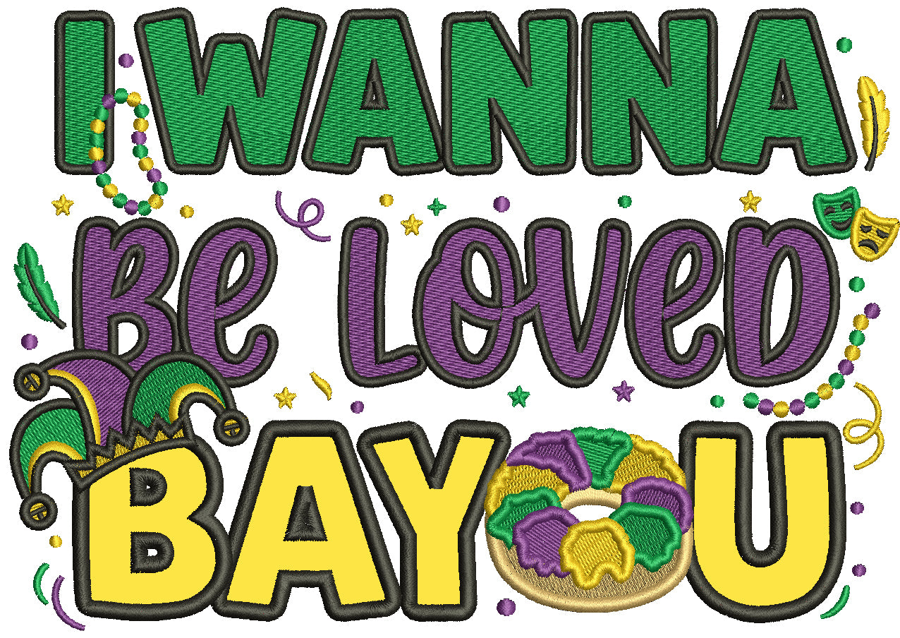 I Wanna Be Loved BAOU – Doughnut Mardi Gras Applique Machine Embroidery Design