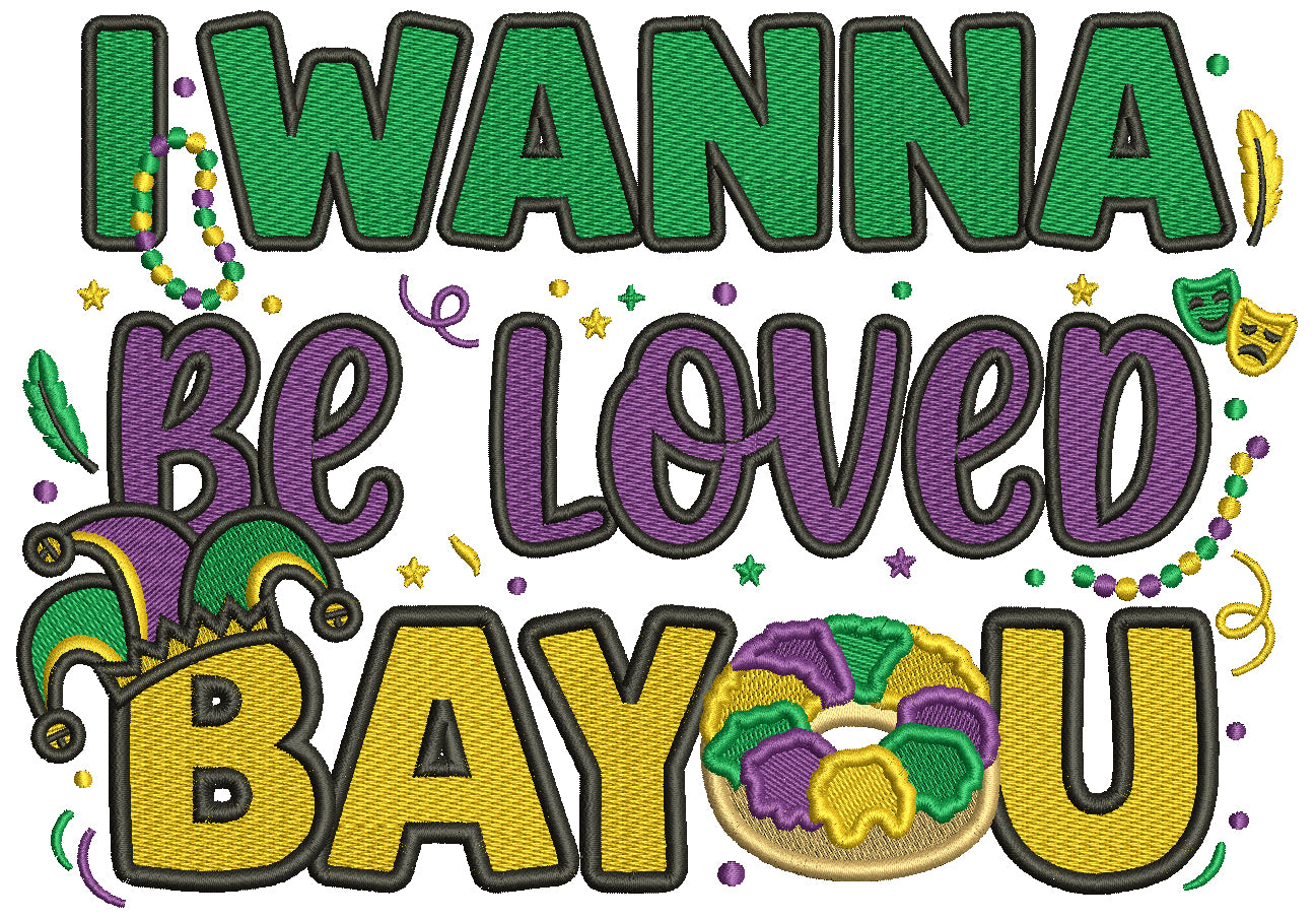 🍩🎭 I Wanna Be Loved BAOU – Doughnut Mardi Gras Filled Machine Embroidery Design
