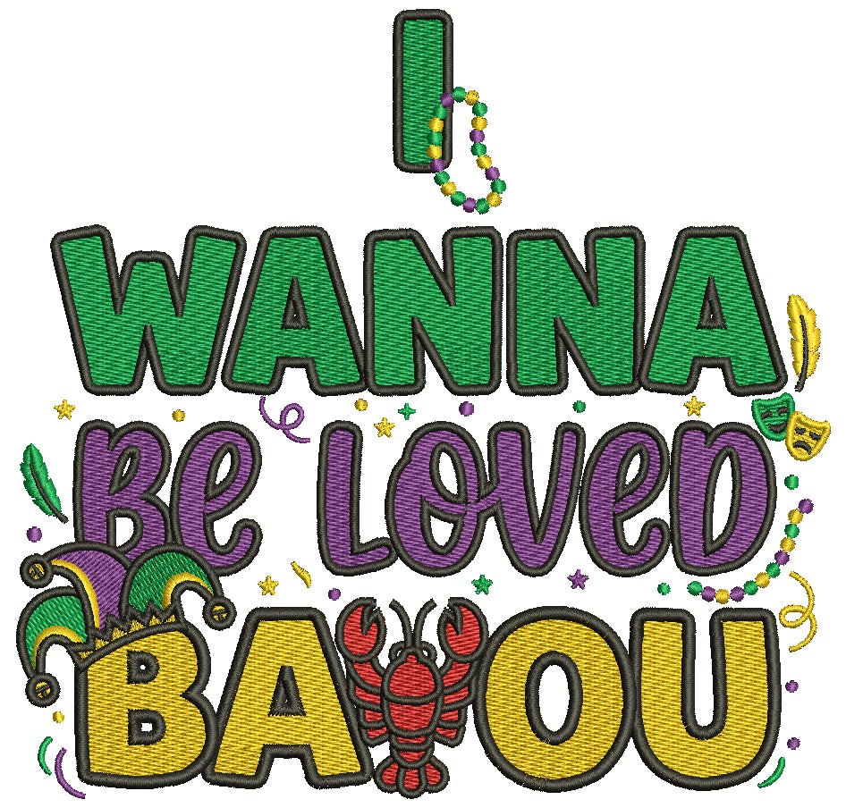🦞🎭 I Wanna Be Loved BAOU – Lobster Mardi Gras Filled Machine Embroidery Design