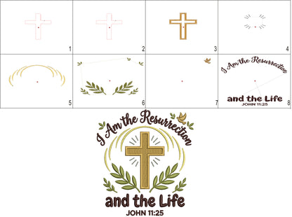 I Am the Resurrection and the Life John 11:25 Bible Verse Religious Filled Machine Embroidery Design Digitized Pattern