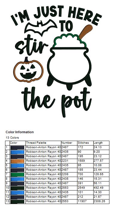 Halloween Cauldron and Pumpkin Machine Embroidery Design - Applique