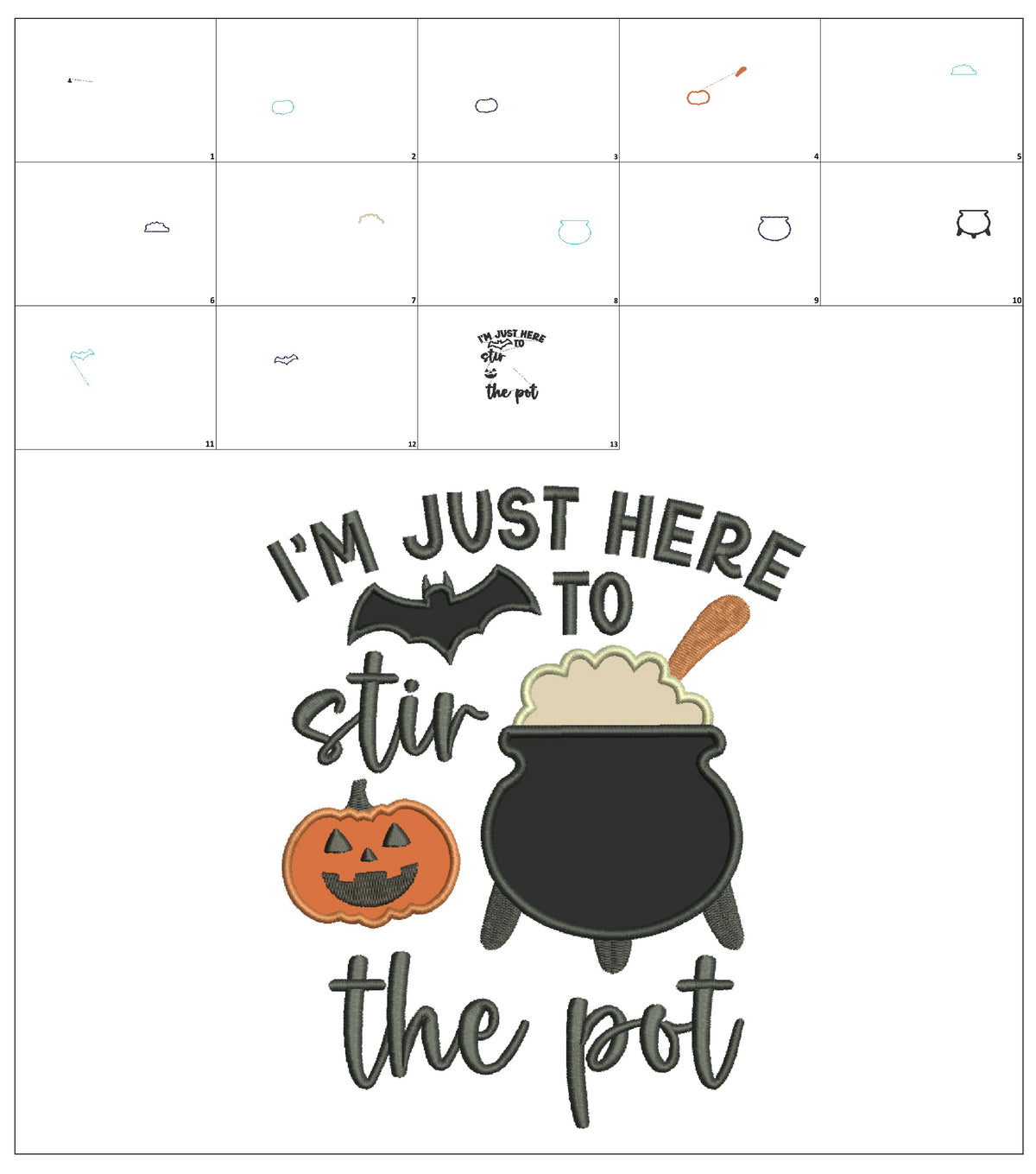 Halloween Cauldron and Pumpkin Machine Embroidery Design - Applique