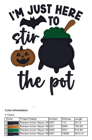 Halloween Cauldron and Pumpkin Machine Embroidery Design - Filled