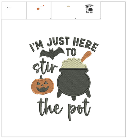 Halloween Cauldron and Pumpkin Machine Embroidery Design - Filled